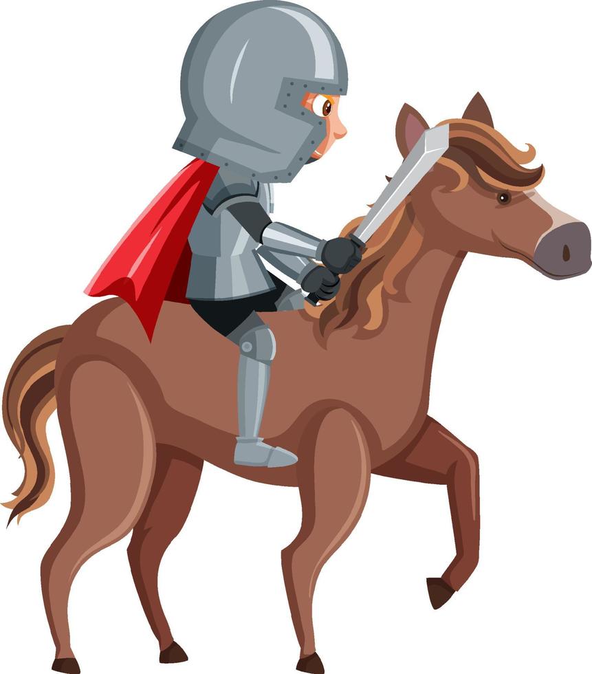 Knight riding horse cartoon character on white background vector