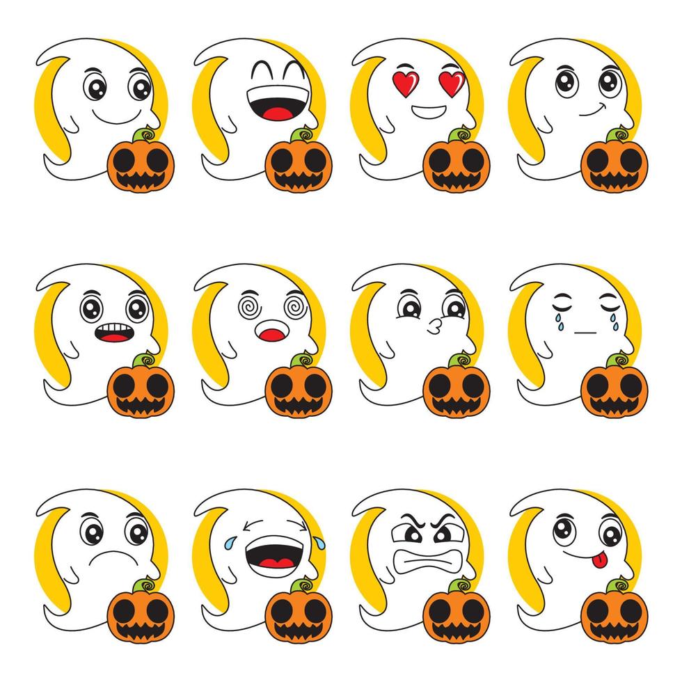 Cute Ghost character. Hand drawn set of vector illustrations for Halloween event