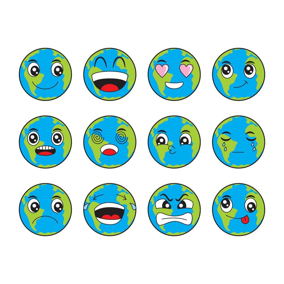 planet earth cartoon vector illustration with happy and funny facial expressions