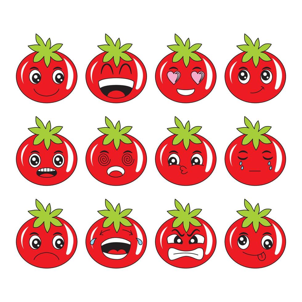 tomato cartoon vector illustration with happy and funny facial expressions