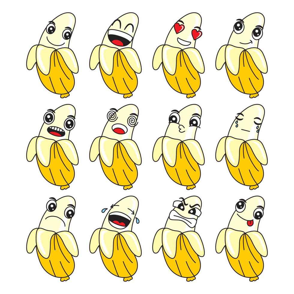 banana cartoon vector illustration with happy and funny facial expression