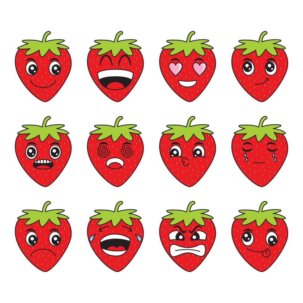 Ilustración de vector de dibujos animados de fresa con expresión facial  feliz y divertida 3567804 Vector en Vecteezy