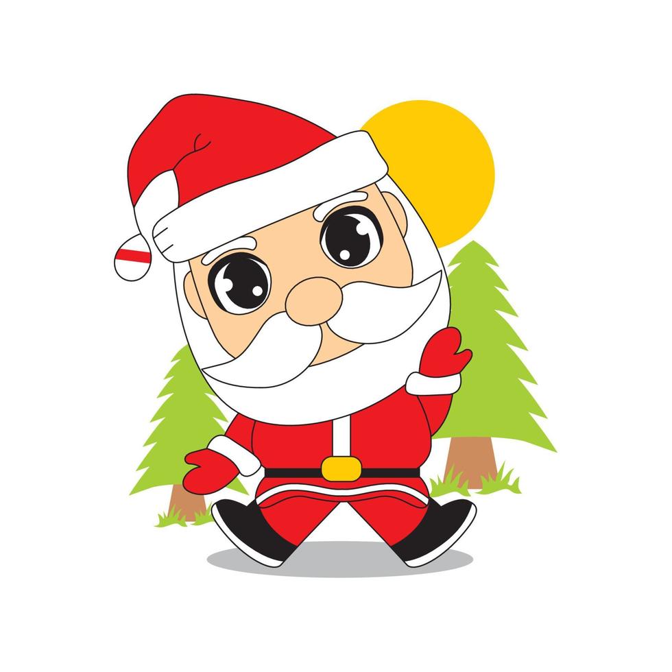 Printcute santa claus cartoon vector illustration and looks like having fun on christmas eve