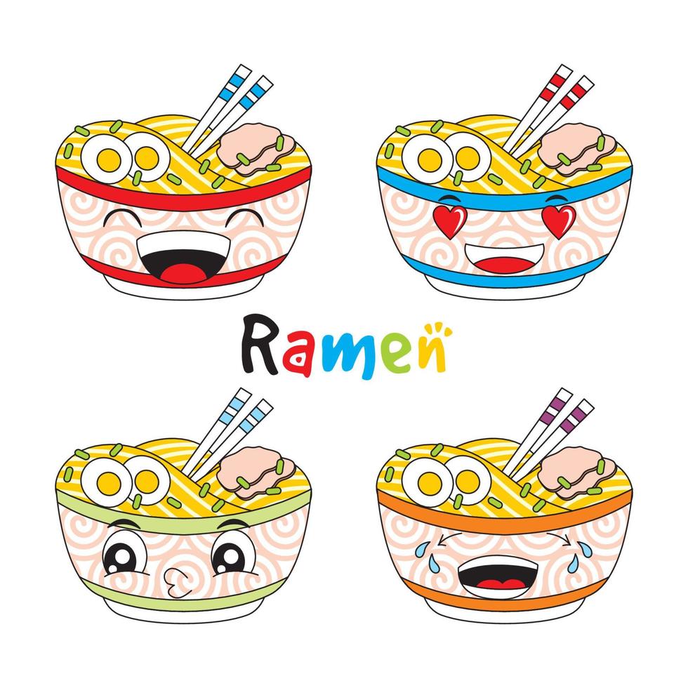 cartoon ramen with a very cute facial expression vector