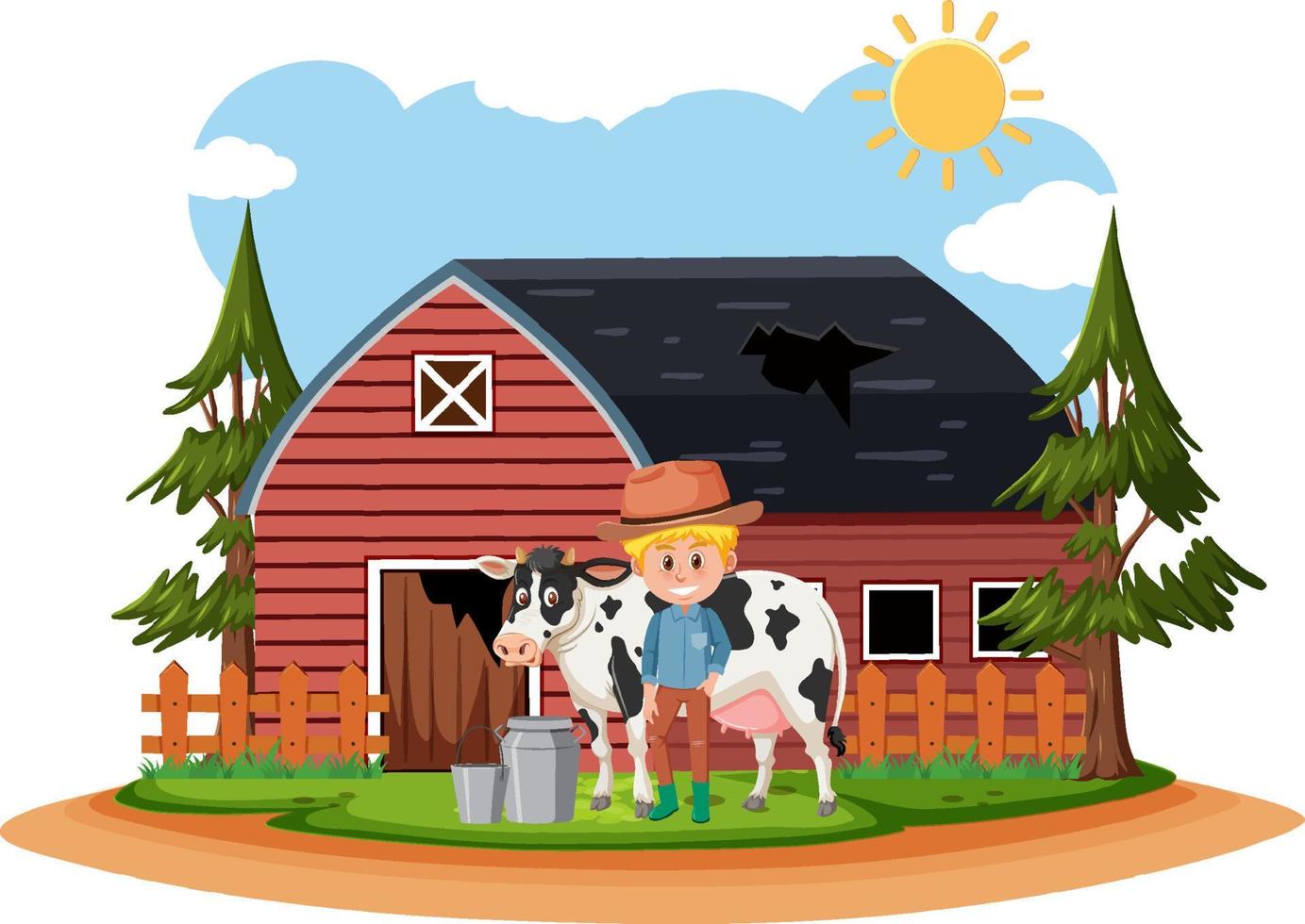 Farmer at the rural old farm house vector