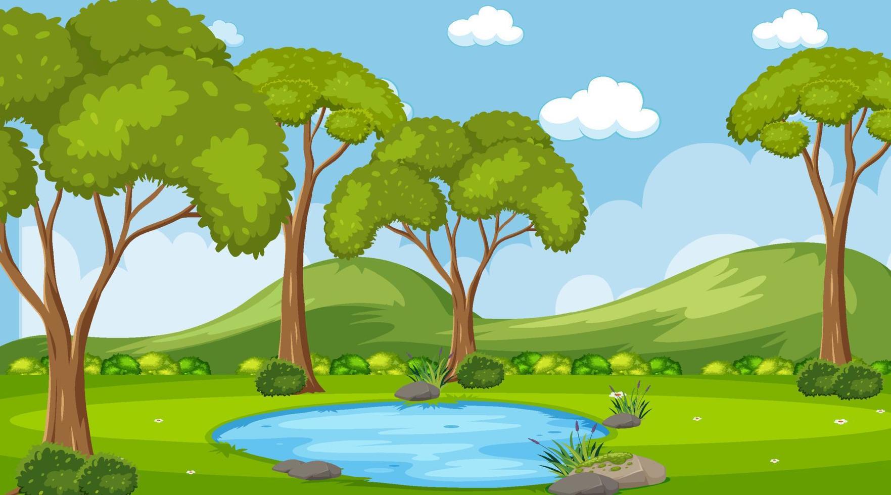 paisaje en blanco en la escena del parque natural con estanque vector