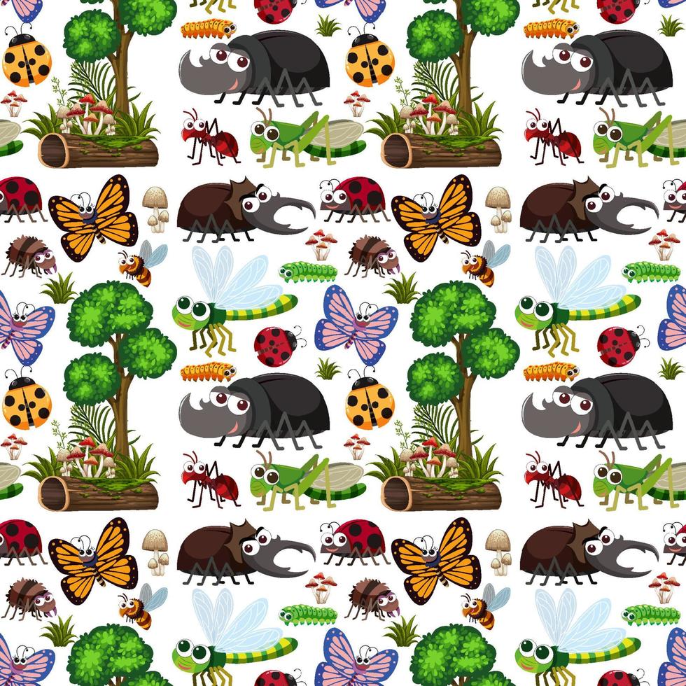 Seamless pattern with many different insects character vector