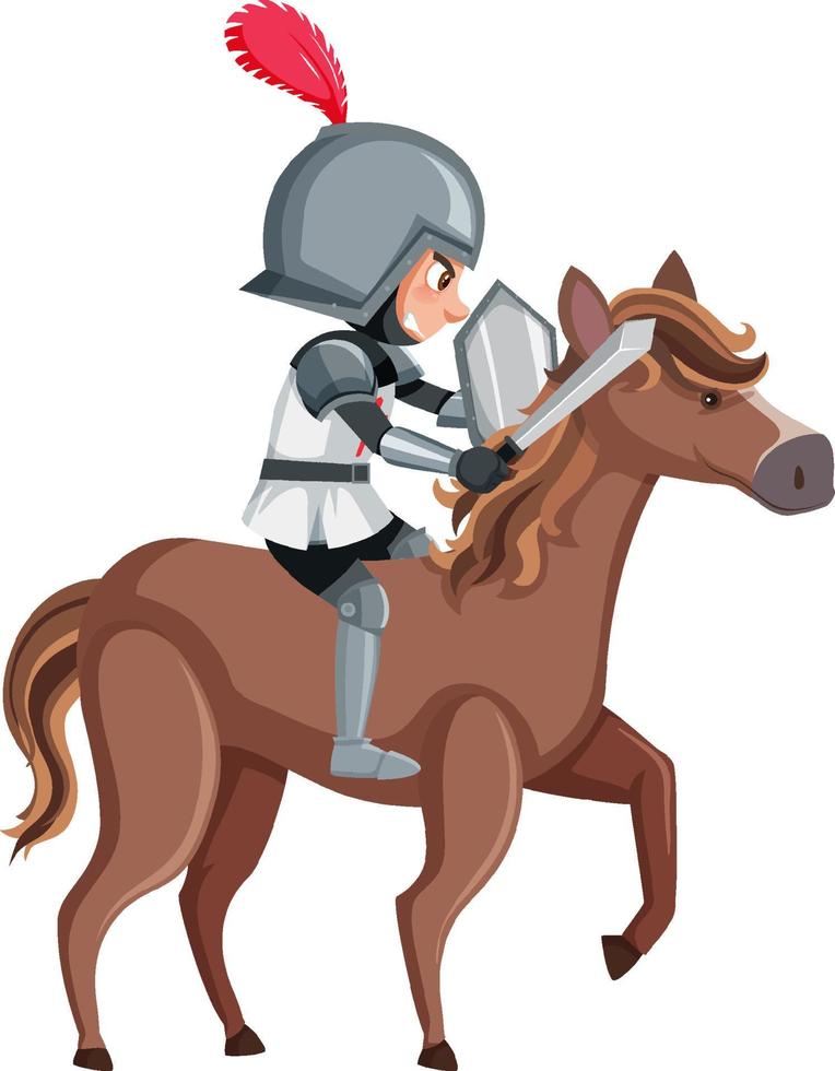 Knight riding horse cartoon character on white background vector