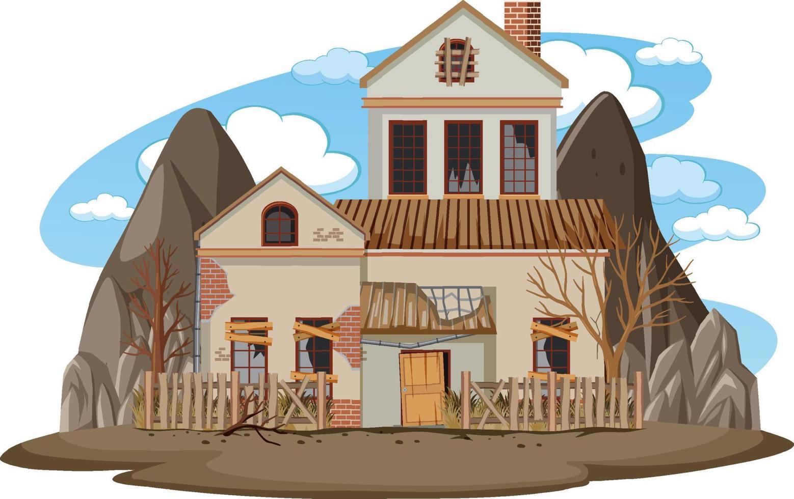 Aislada vieja casa rota en las zonas rurales vector