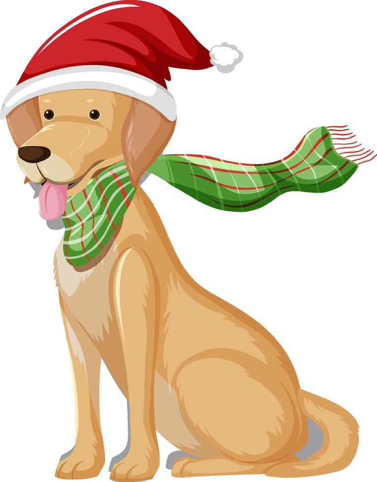 perro golden retriever con sombrero de navidad personaje de dibujos animados vector