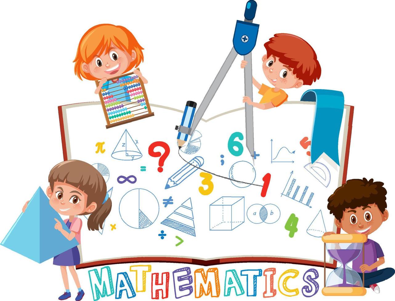 Children learning math with tools on book isolated vector