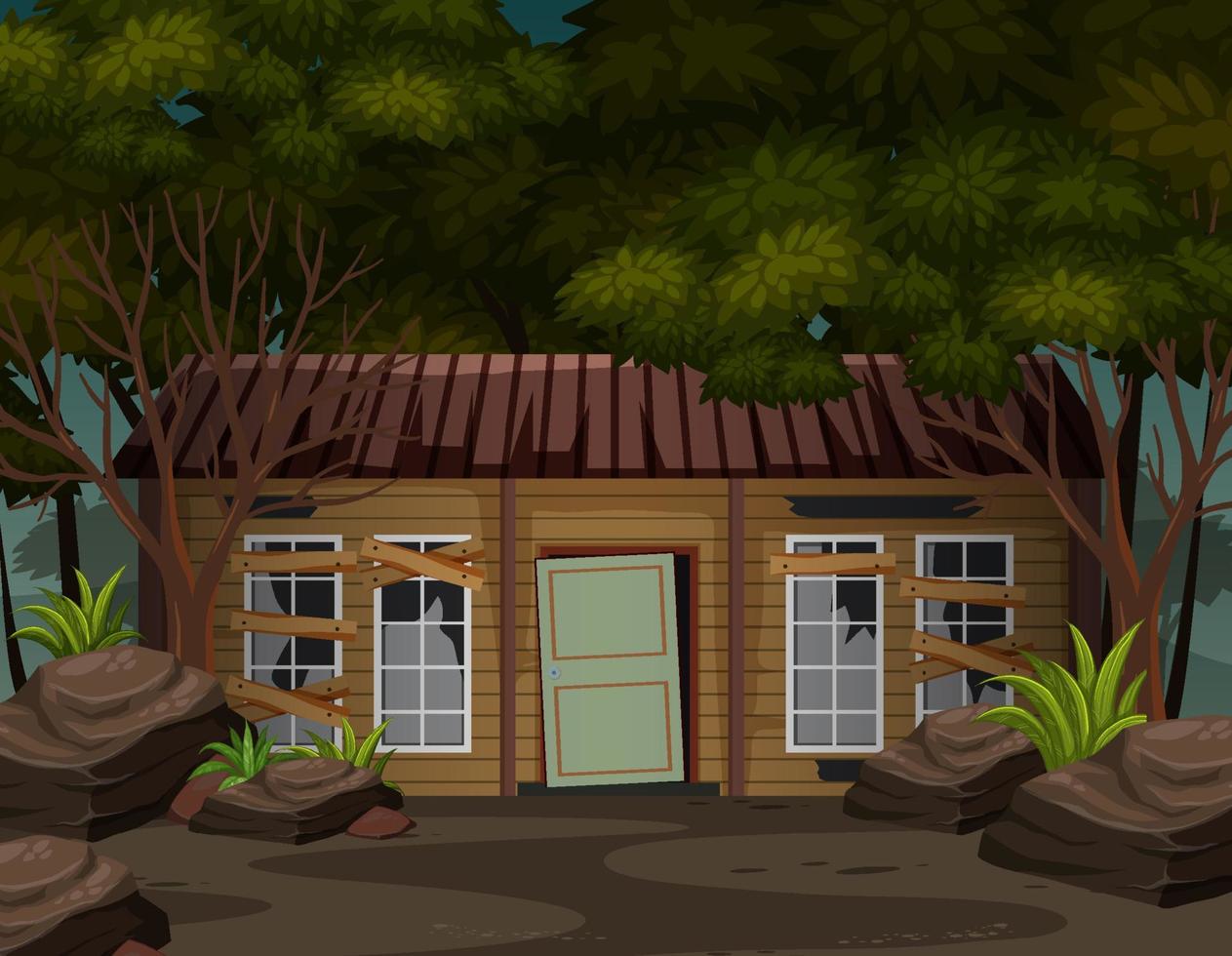 Scene with abandoned house in the dark forest vector