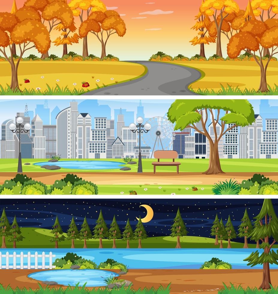 Set of different nature horizontal scenes vector