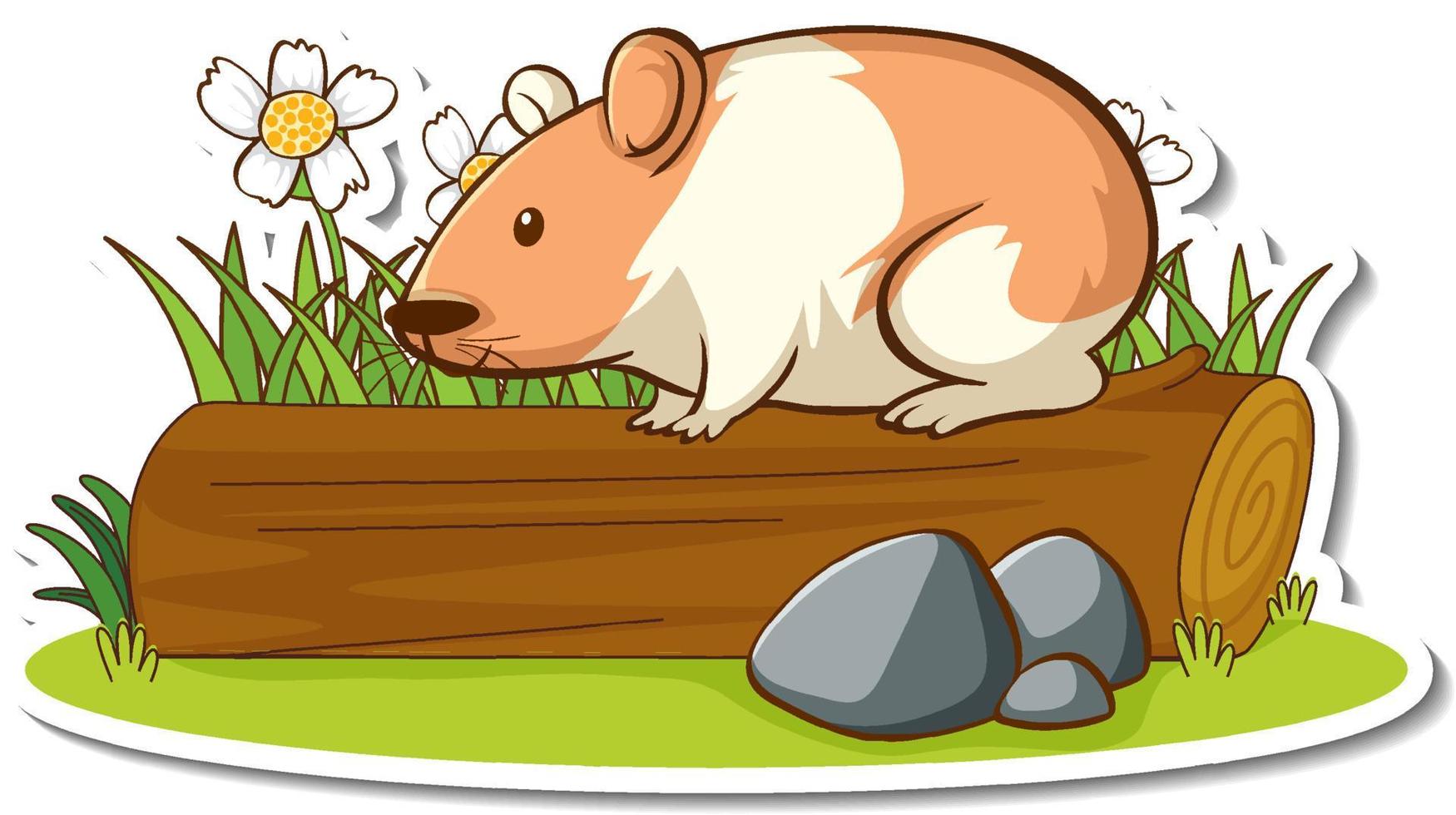 Cute hamster standing on a log sticker vector