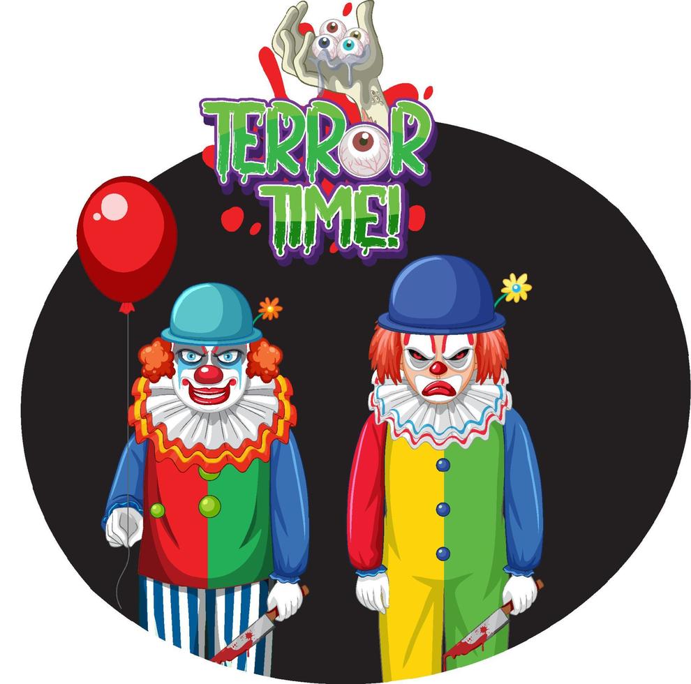 Terror Time badge with two creepy clowns vector
