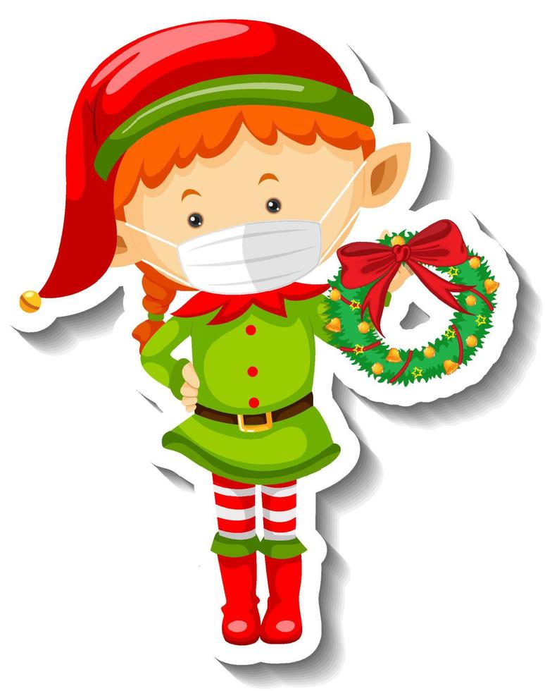 A sticker template with Cute elf wearing mask vector