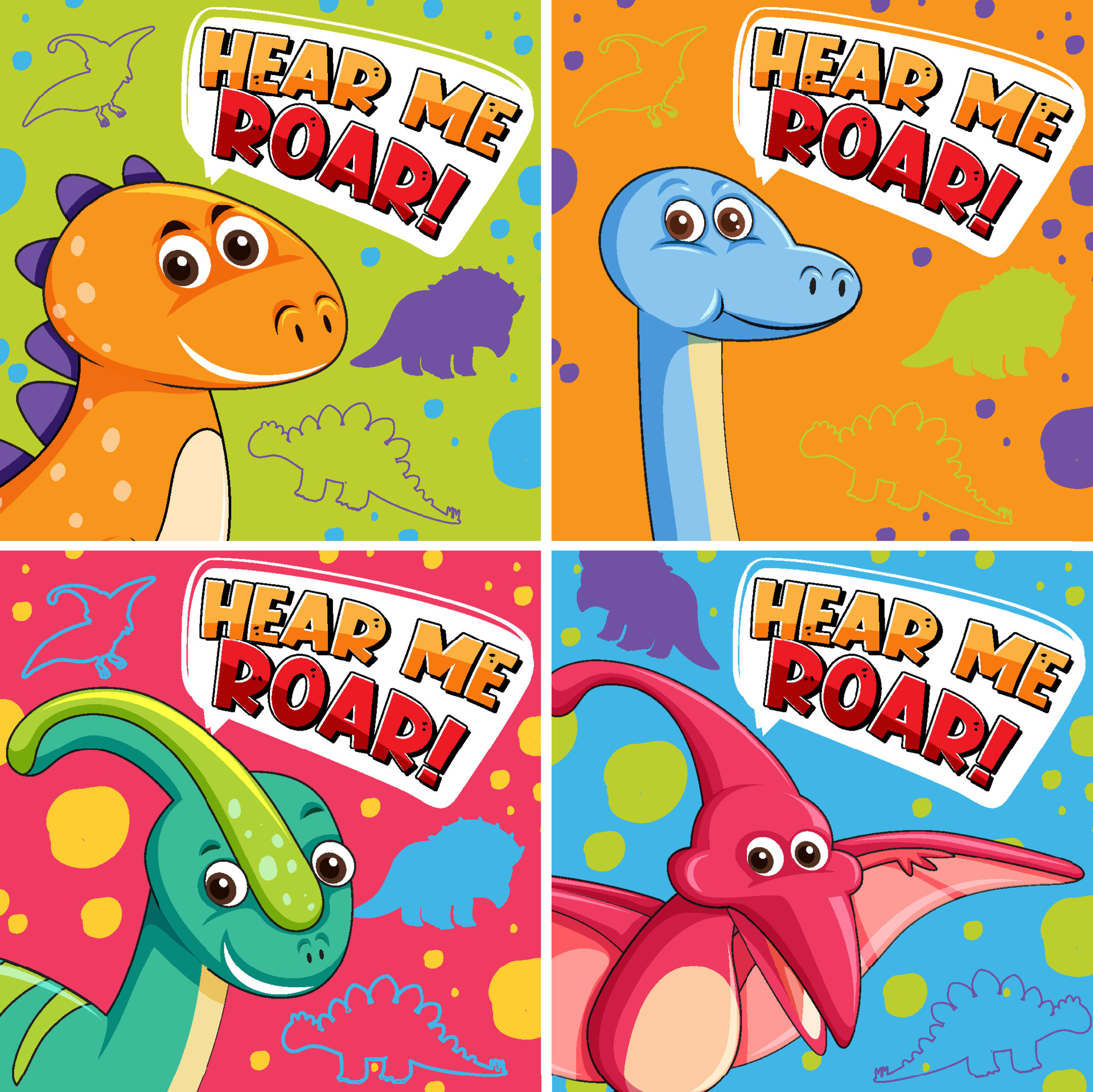 Set of different cute dinosaur posters with speech font 3568163 Vector ...