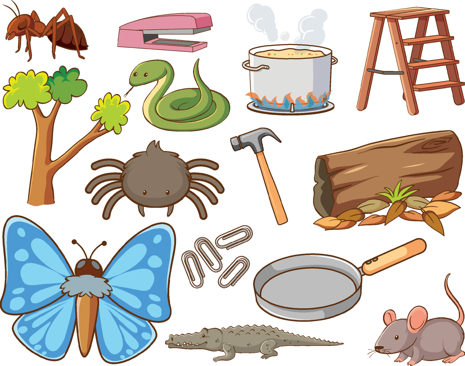 Set of various animals and objects 3568166 Vector Art at Vecteezy