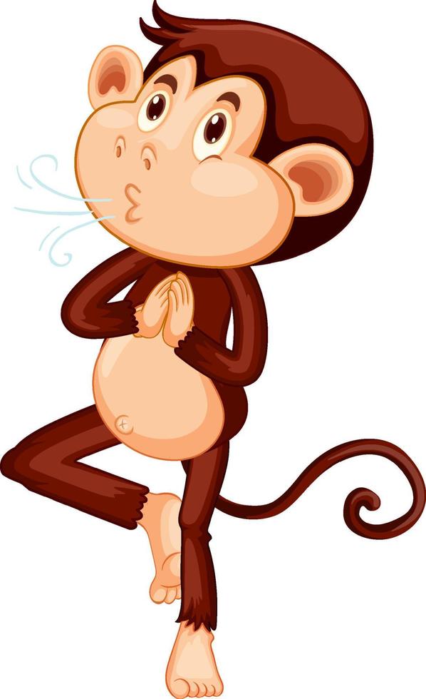 Monkey doing yoga cartoon character vector