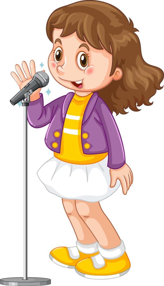 A cute girl singing with microphone vector