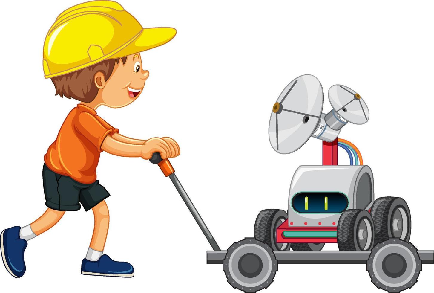 A boy pushing trolley with car toy vector