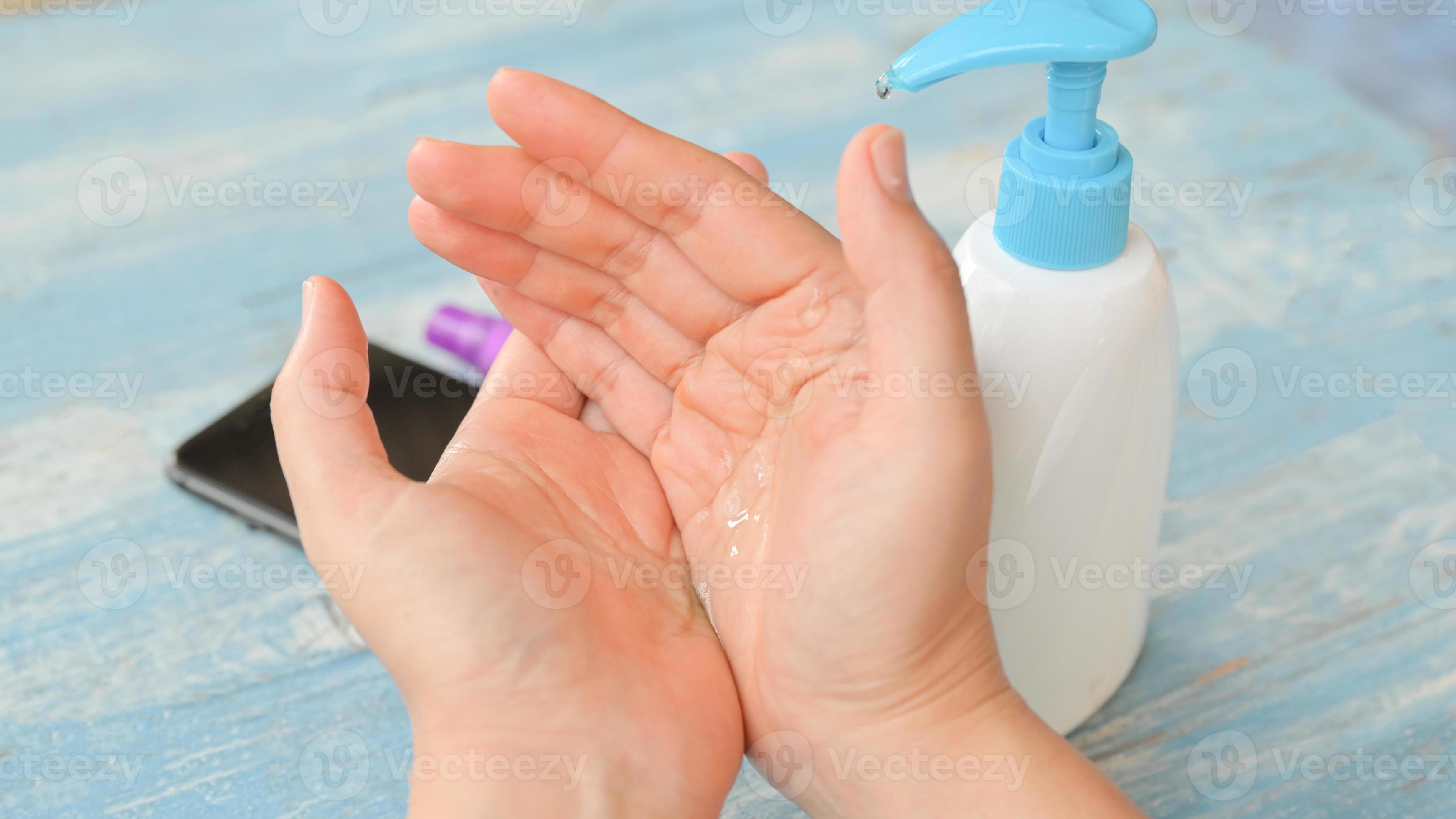 Closeup shot of Gel to clean and kill germs at hand to prevent virus outbreaks. 3568434 Stock