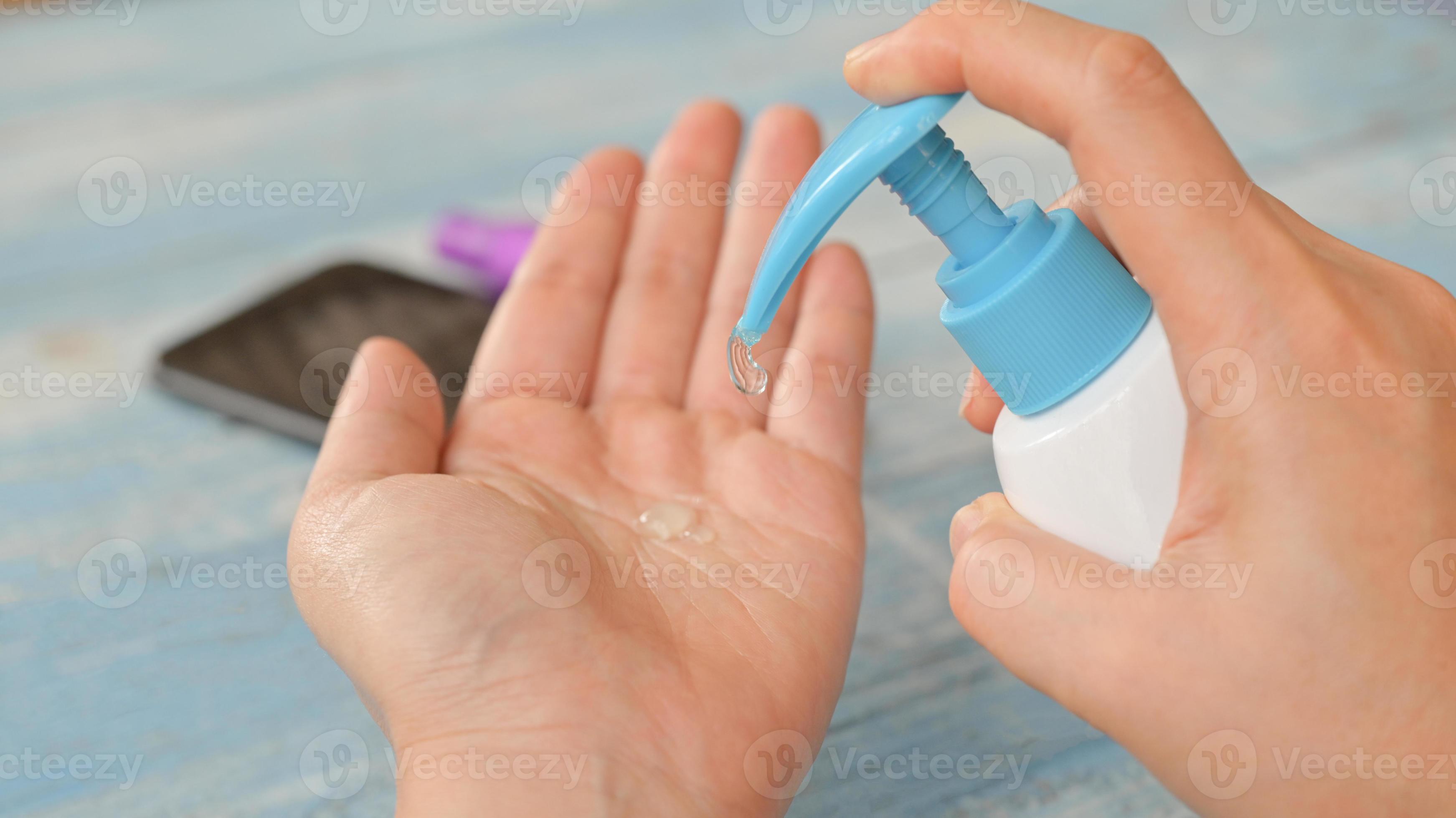 Closeup shot of Gel to clean and kill germs at hand to prevent virus