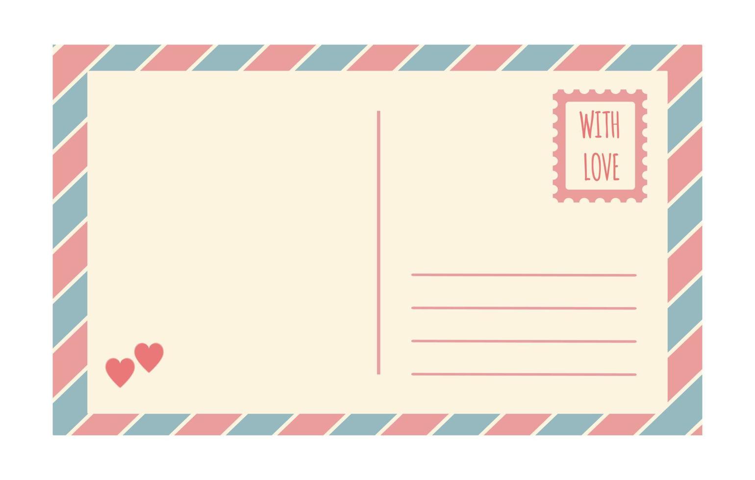 Vector vintage postcard template isolated on white background. Empty romantic old fashioned retro post card. with love