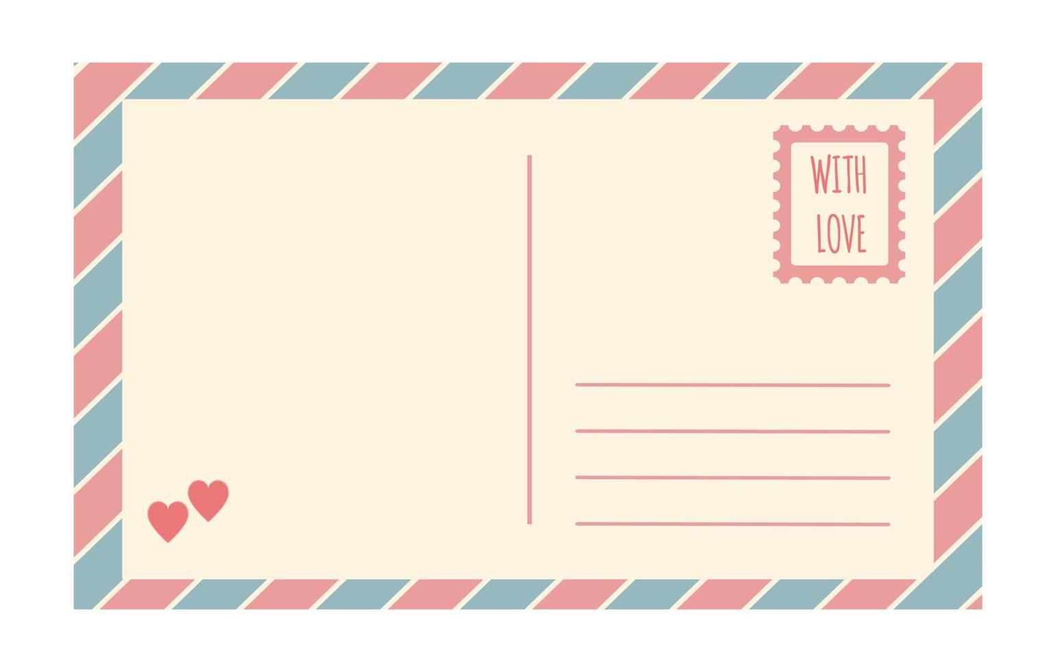 Vector vintage postcard template isolated on white background. Empty romantic old fashioned retro post card. with love