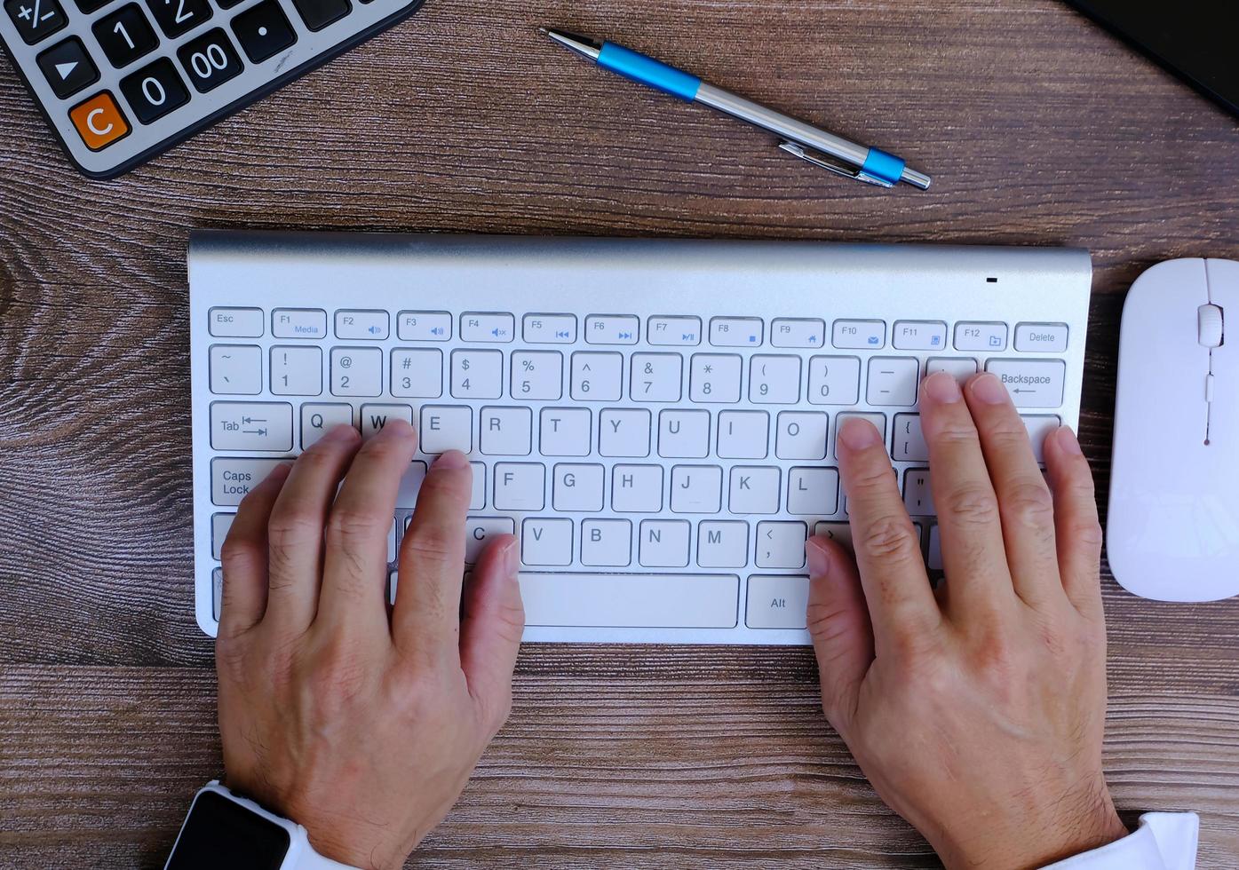 Businessman working on computer with idea innovation and inspiration concept photo