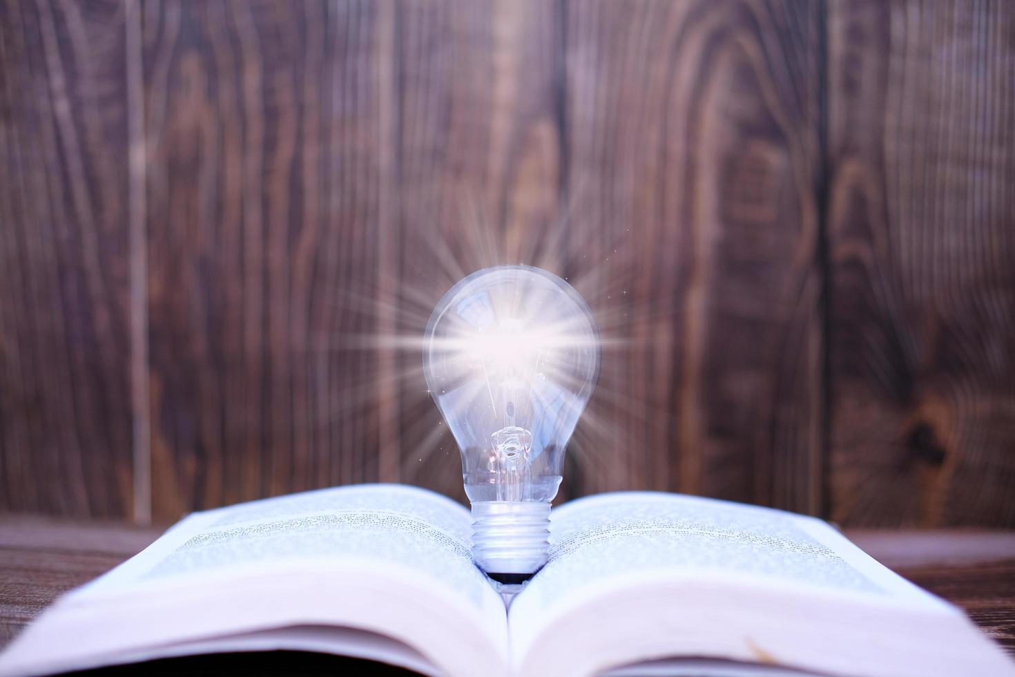 Idea innovation and inspiration concept, illuminated light bulb on book, Innovation, brainstorming, inspiration and education concepts. photo