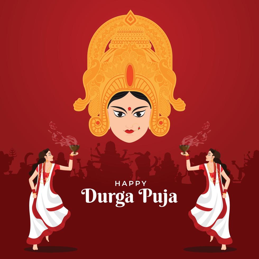 ilustración de personas celebrando la ocasión del festival de durga puja con danza dhunuchi vector