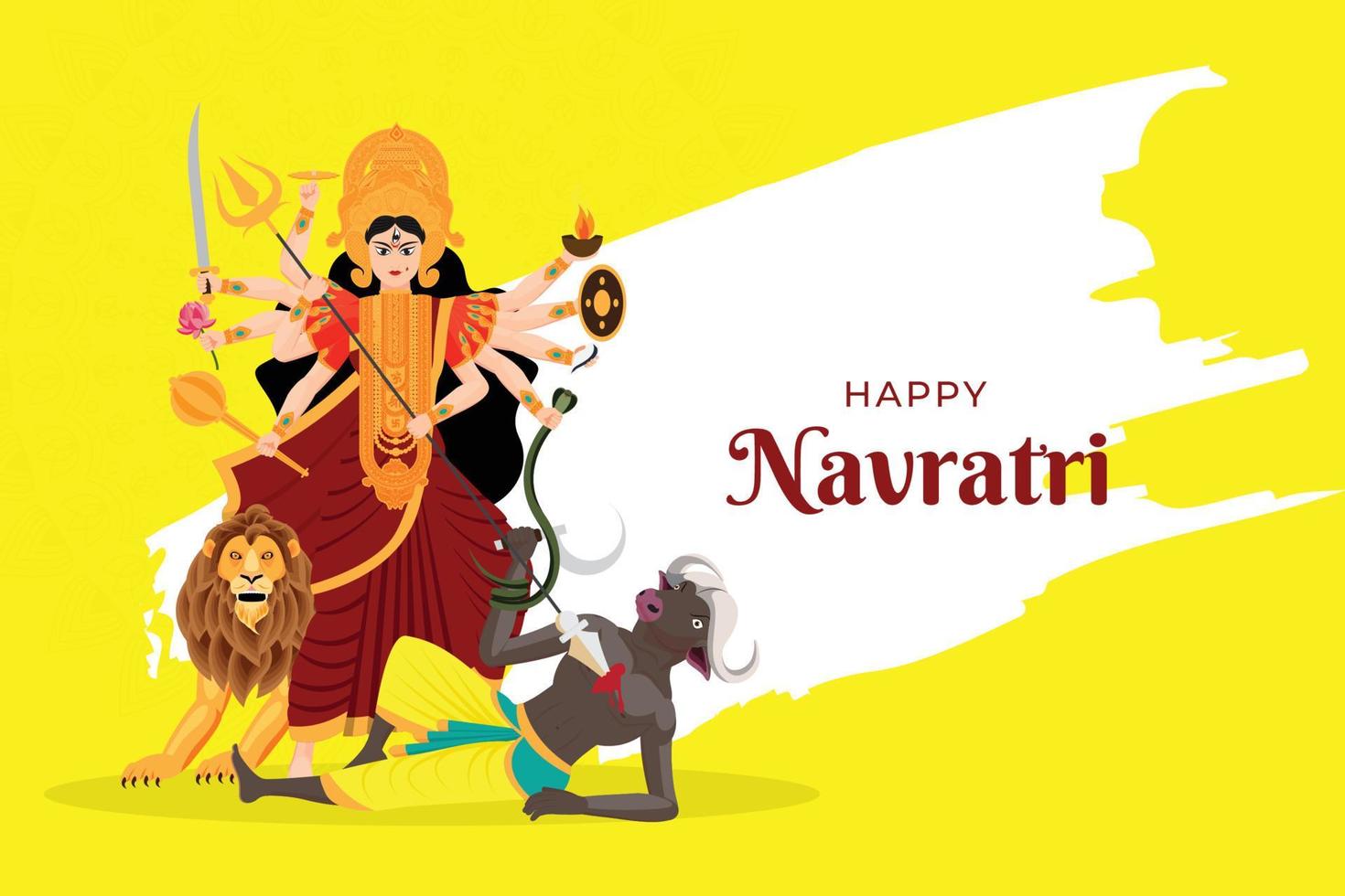 Ilustración de la diosa maa durga matando a mahishasur en el fondo feliz dussehra navratri, festival de durga puja vector