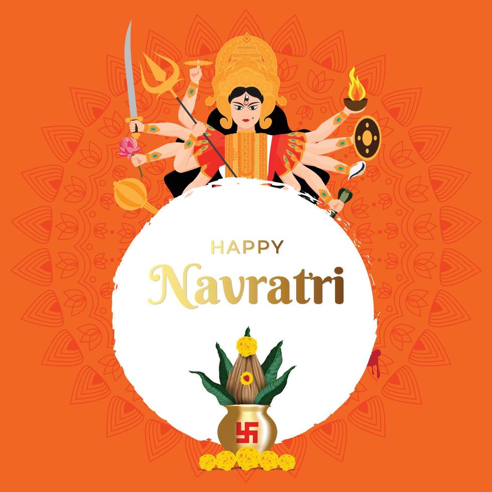 illustration of Goddess Durga in Happy Navratri celebration with Kalash and mandala in background vector