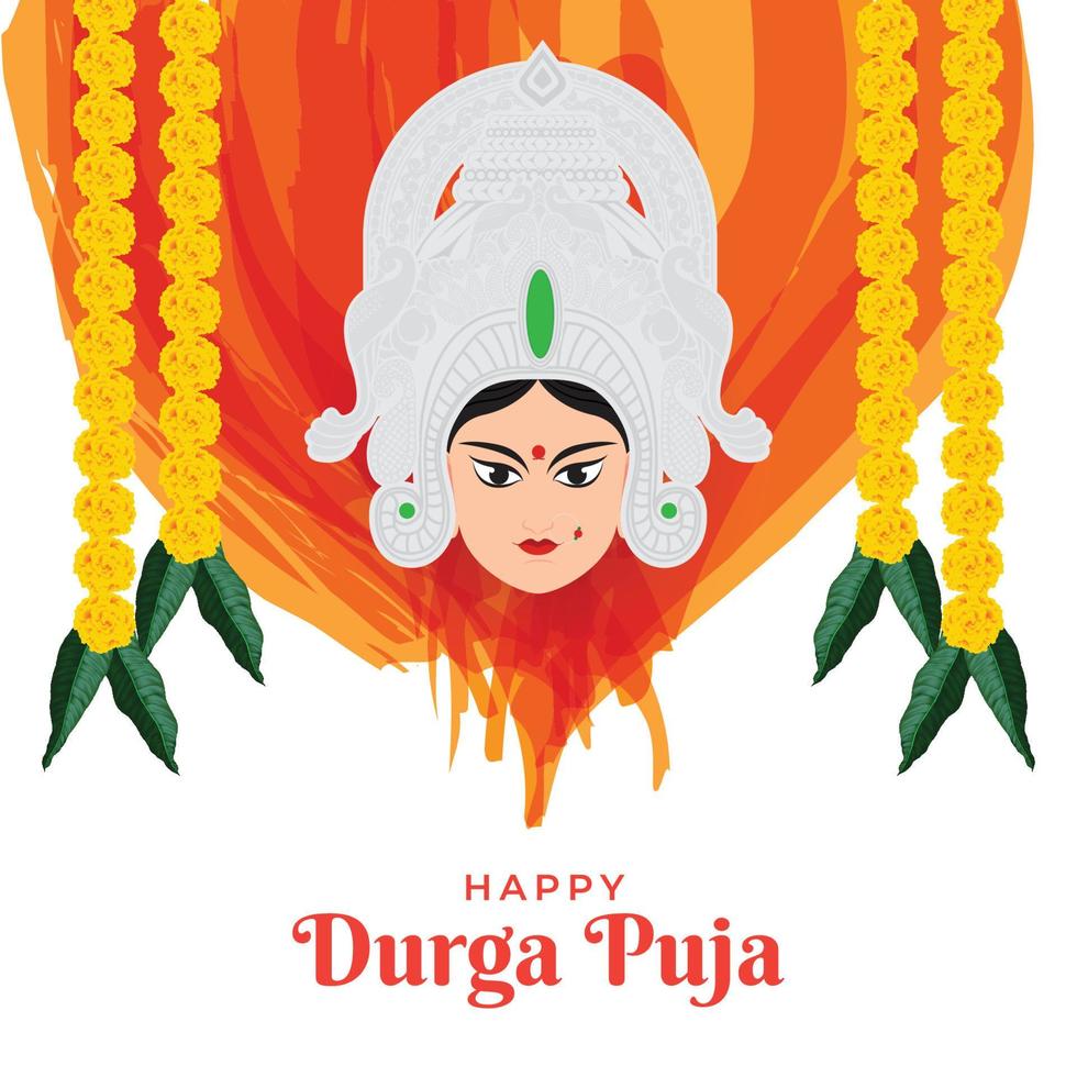 illustration of Goddess Durga Face in Happy Durga Puja Subh Navratri festival vector