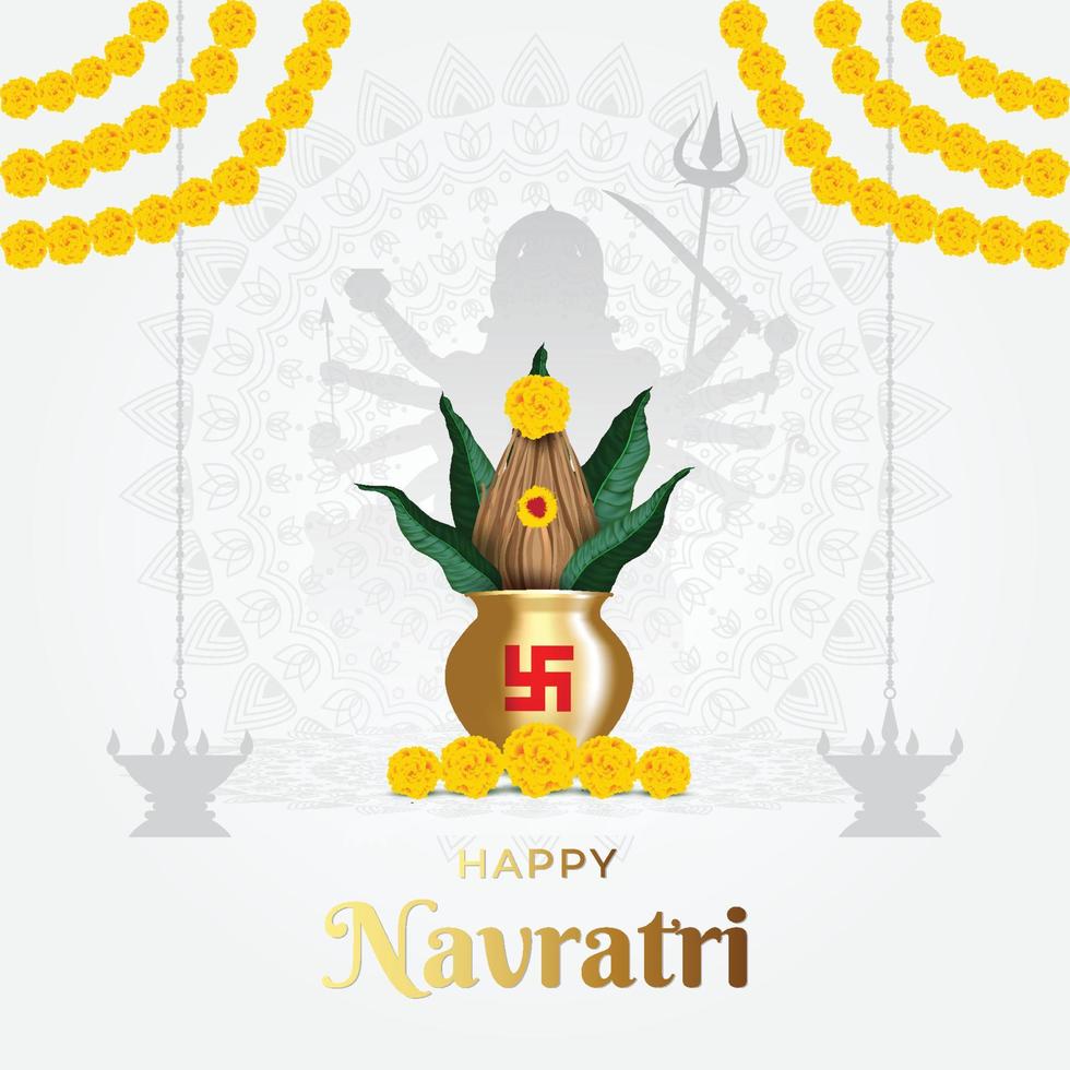 Happy Navratri, Durga puja Festival with Goddess Durga and Kalash vector