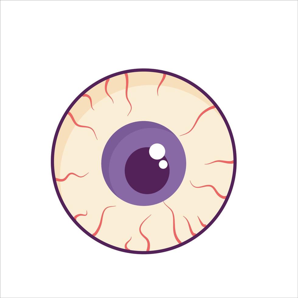 globo ocular halloween está aislado en un fondo blanco. ilustración vectorial en estilo de dibujos animados. un ojo y una pupila para la decoración de invitaciones para la fiesta de halloween vector