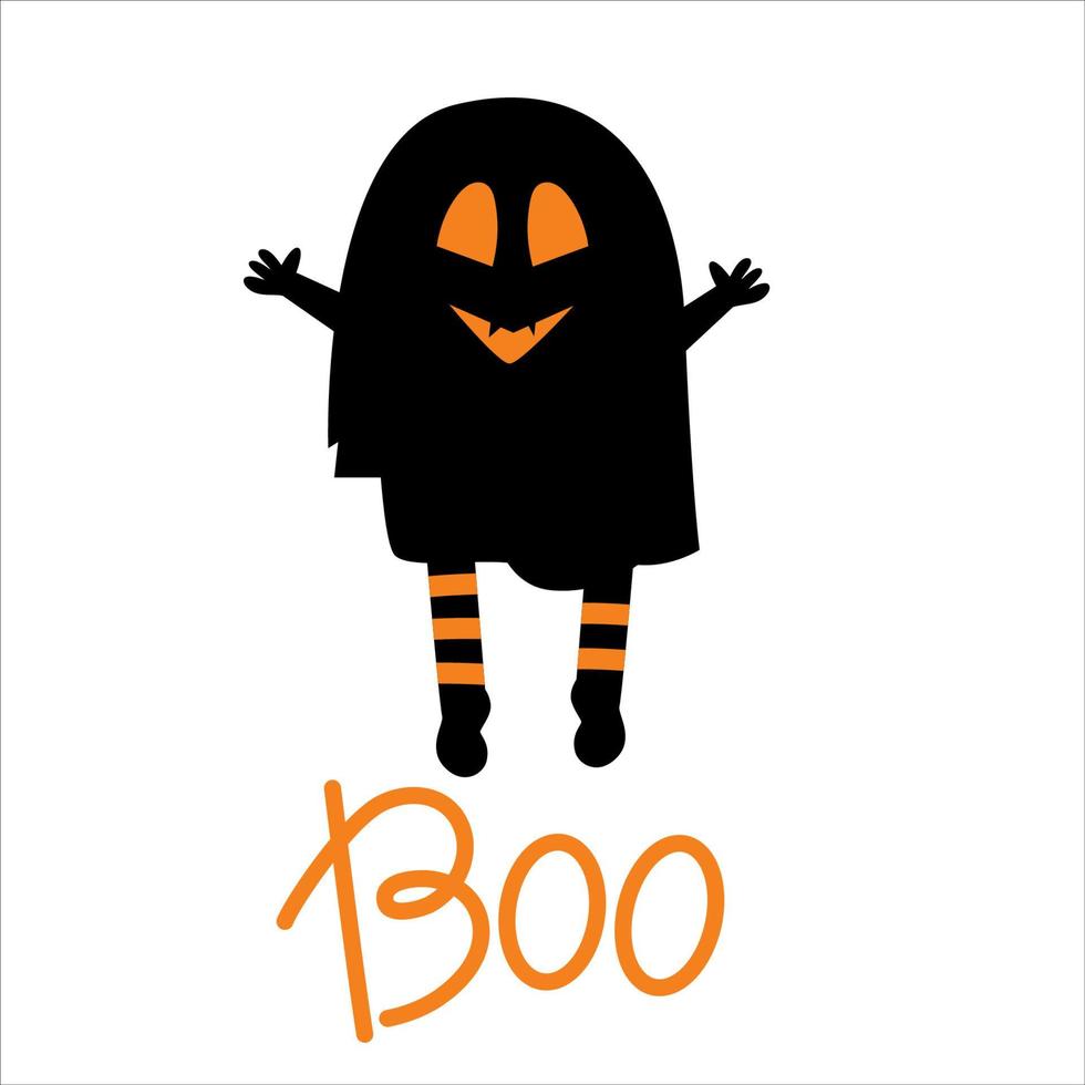 A cast with the inscription boo is isolated on a white background. Vector illustration for the Halloween holiday in a simple style. Cute poltergeist ghost smiles.