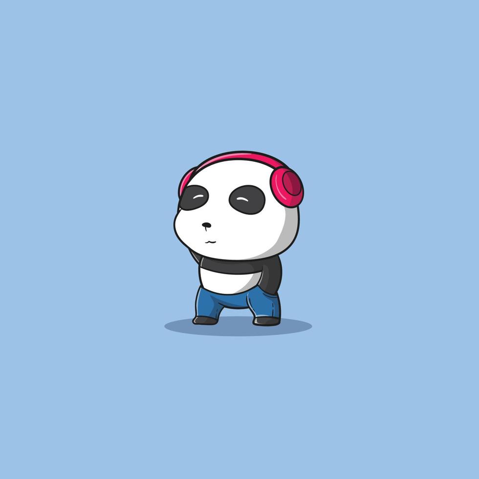 panda illustration funny listening music vector icon illustration. Animal Icon Concept Isolated Premium Vector. Flat Cartoon Style