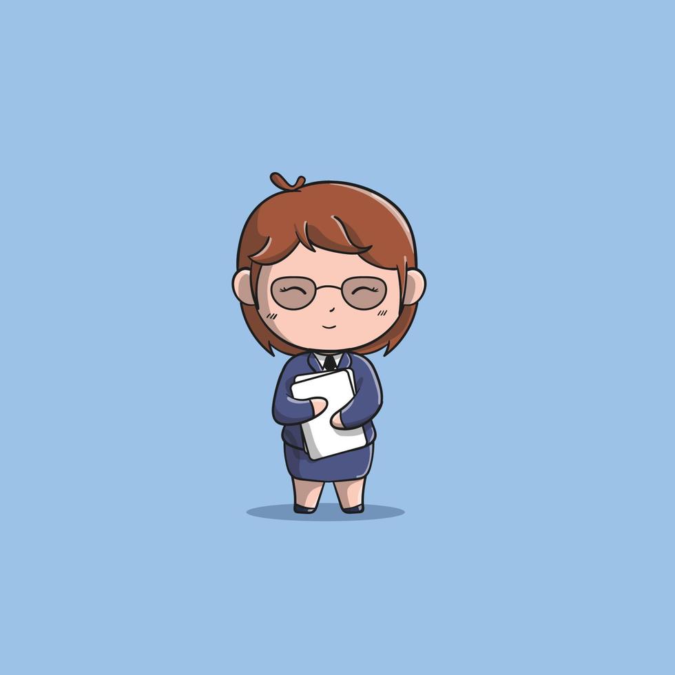 cute secretary using glasses vector icon illustration