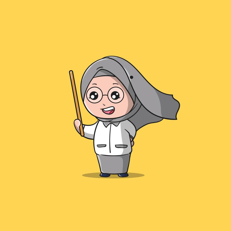 teacher smiling with holding stick vector icon illustration