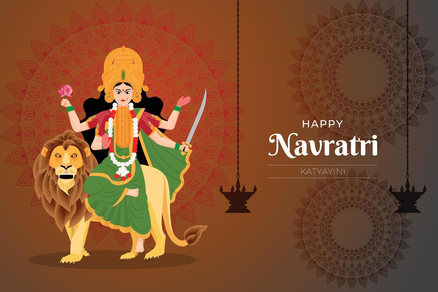 Happy Navratri wishes, concept art of Navratri, illustration of 9 avatars of goddess Durga, Katyayini  Devi vector