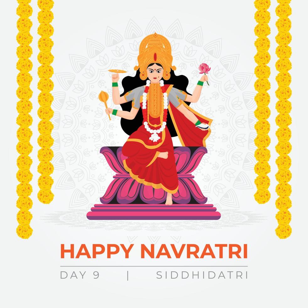Happy Navratri wishes, concept art of Navratri, illustration of 9 avatars of goddess Durga, siddhidatri vector