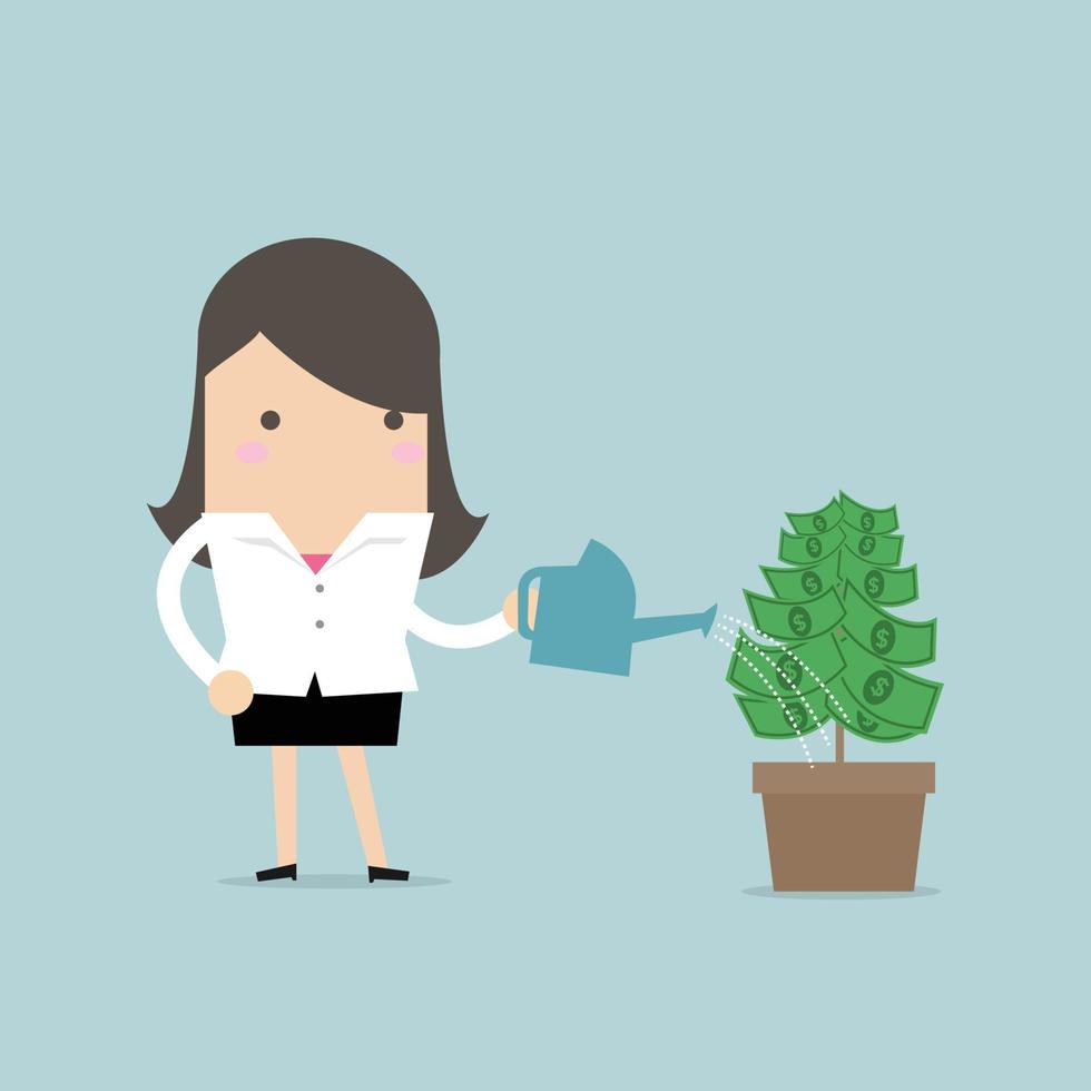 Businesswoman watering money plant vector