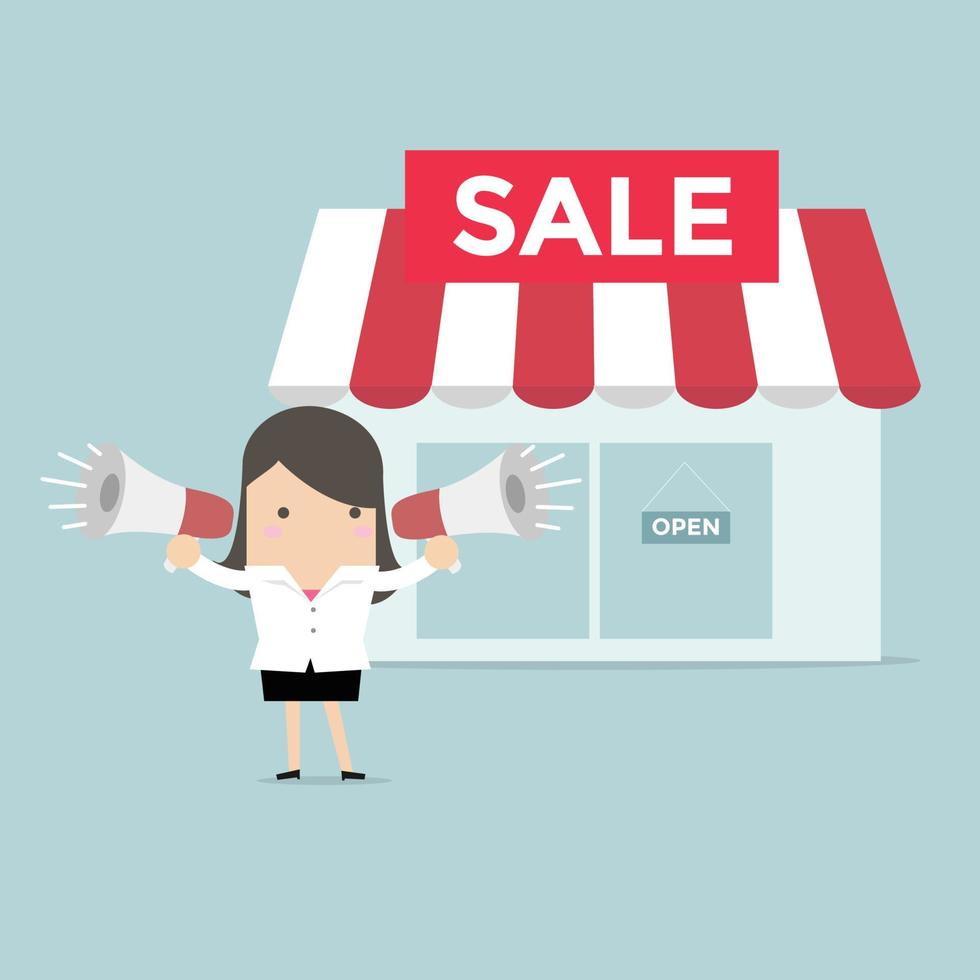 Businesswoman shop promotion. vector