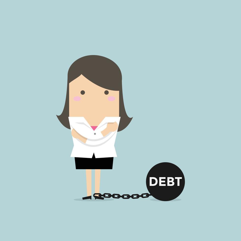 Businesswoman with debt burden. vector