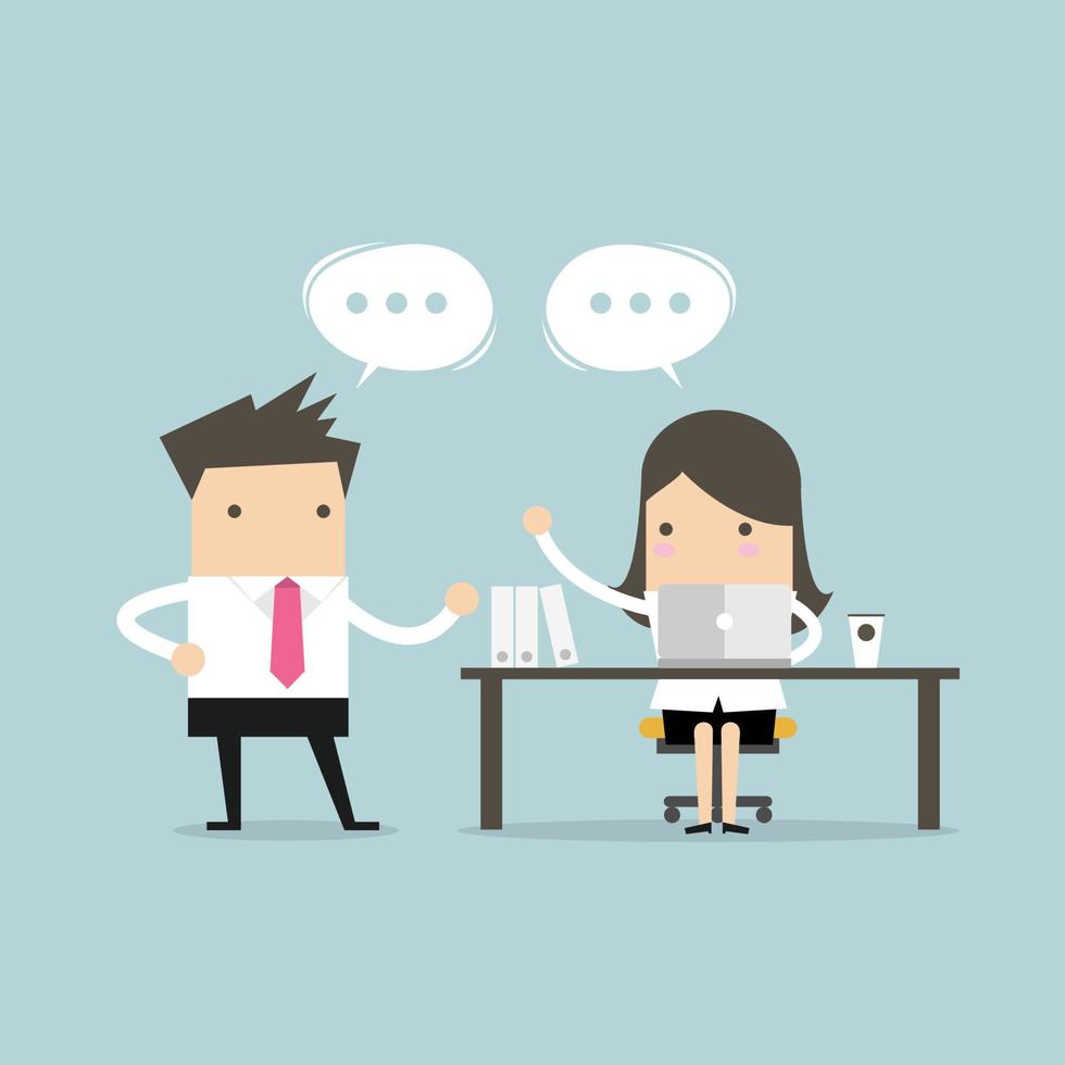 Businessman and businesswoman discussing about business strategy at office. working together and teamwork. vector