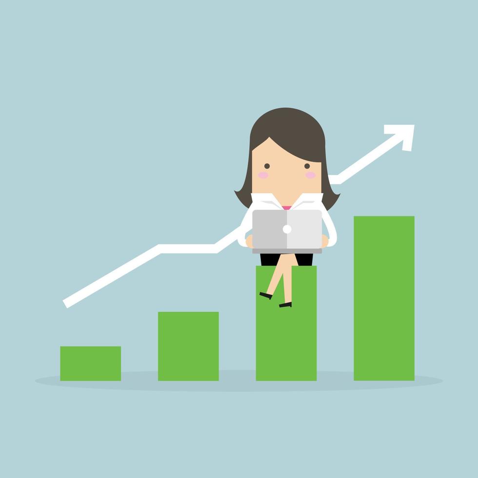 Businesswoman with notebook and check growing graph. vector