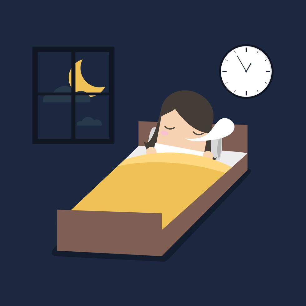 mujer está durmiendo en la cama. vector