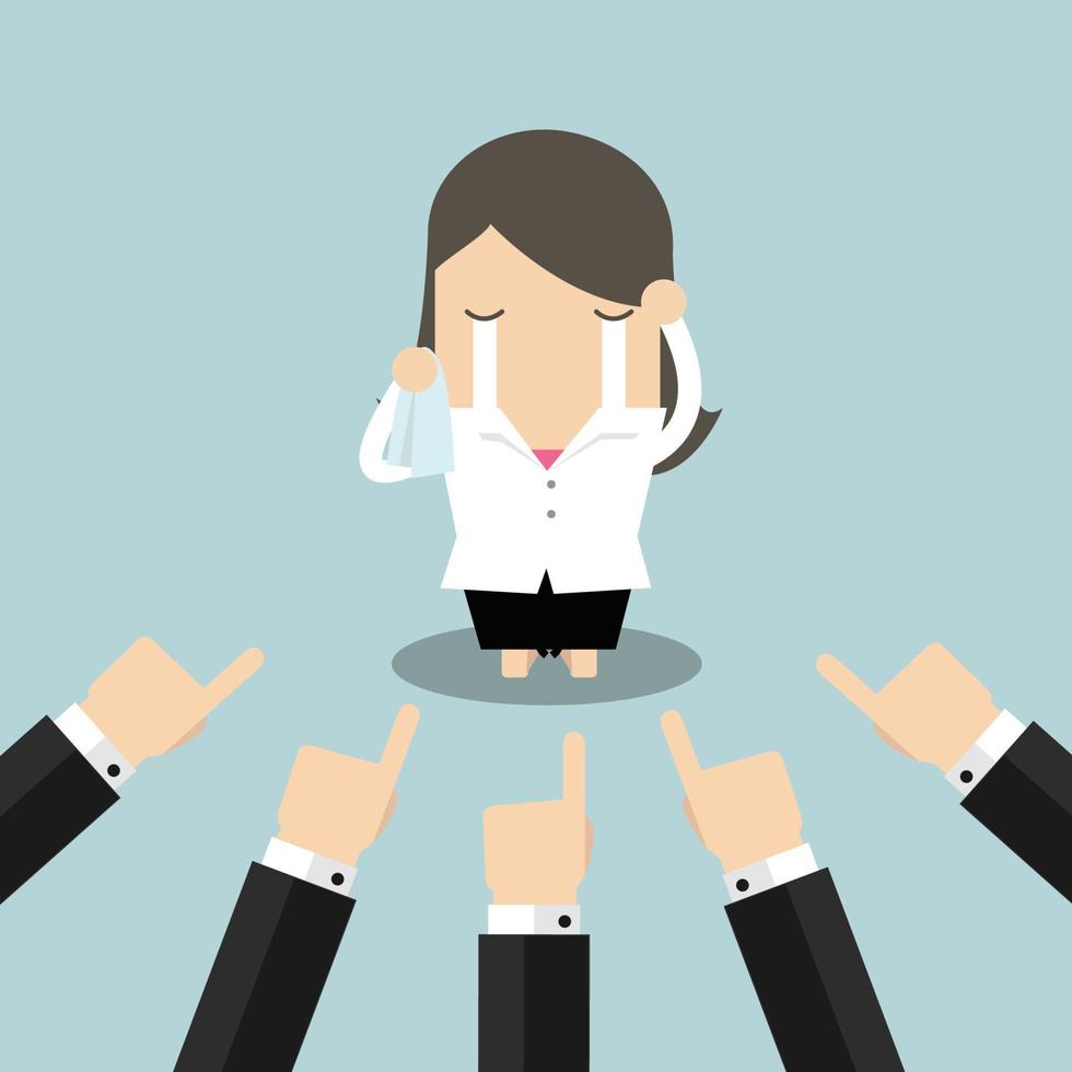 Businesswoman crying with businessman hands pointing at her. vector